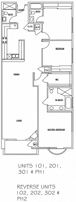 Floor plan for 3 beds, 3 baths, 1490 sqft